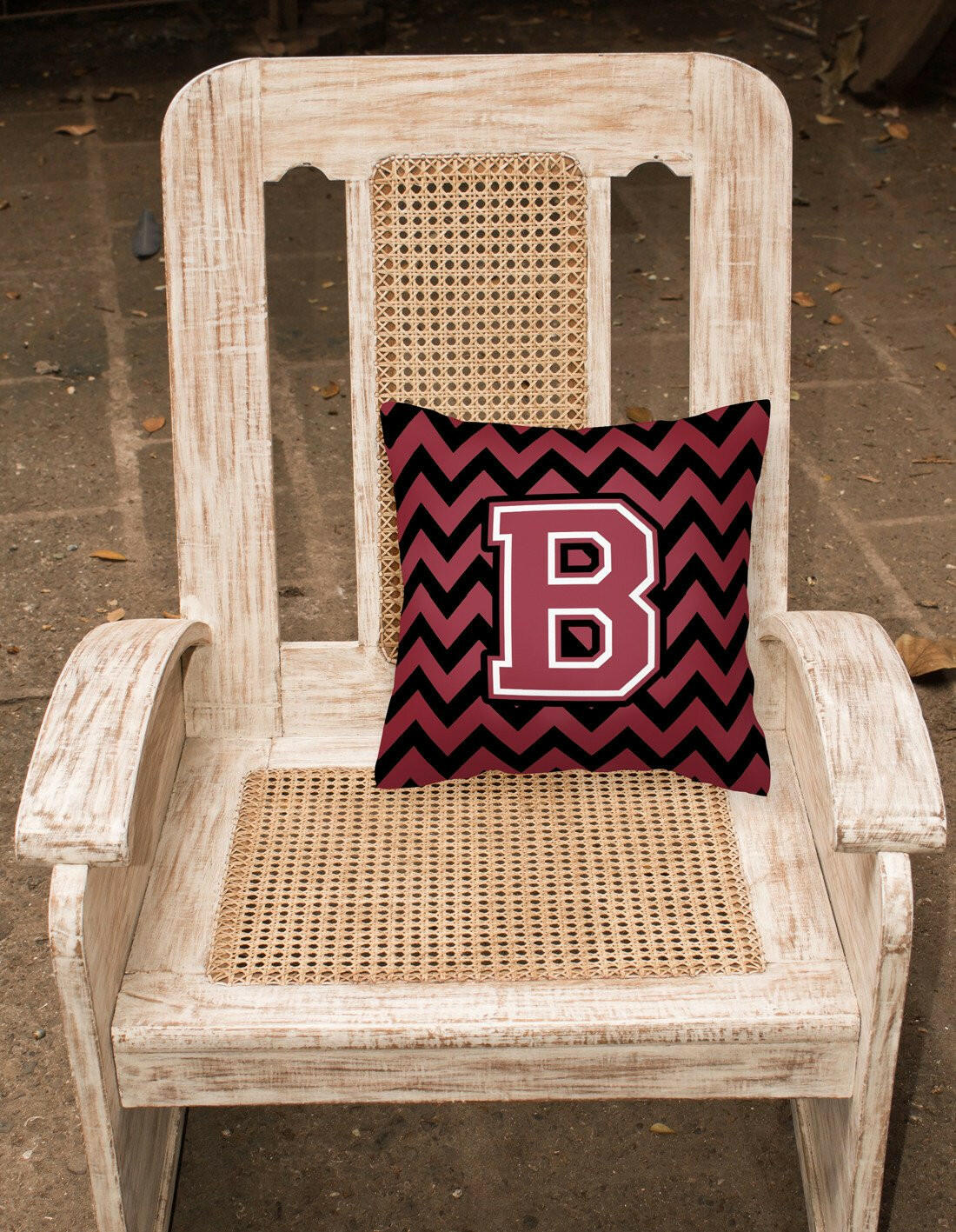 Letter B Chevron Garnet and Black  Fabric Decorative Pillow CJ1052-BPW1414 by Caroline's Treasures