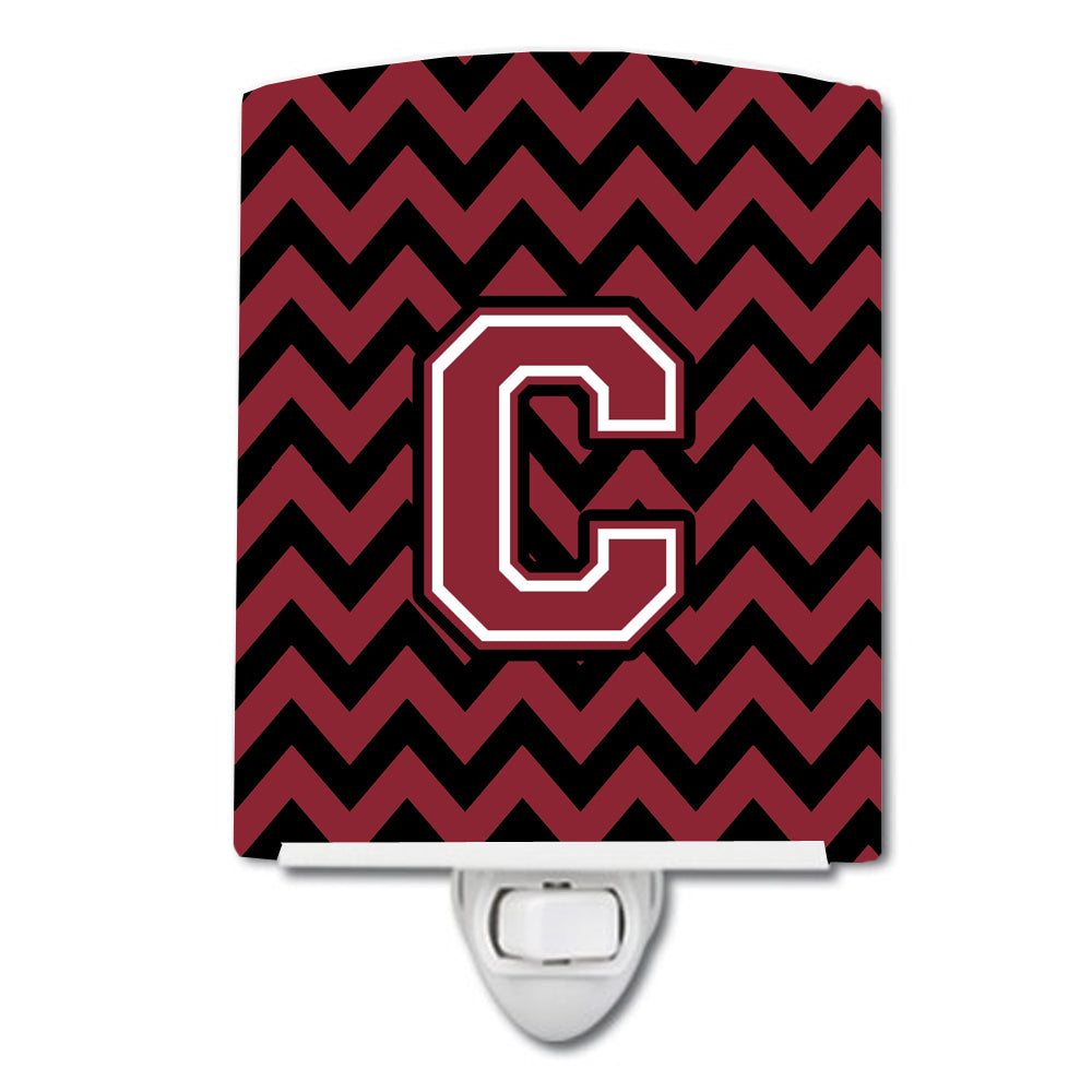 Letter C Chevron Garnet and Black  Ceramic Night Light CJ1052-CCNL - the-store.com