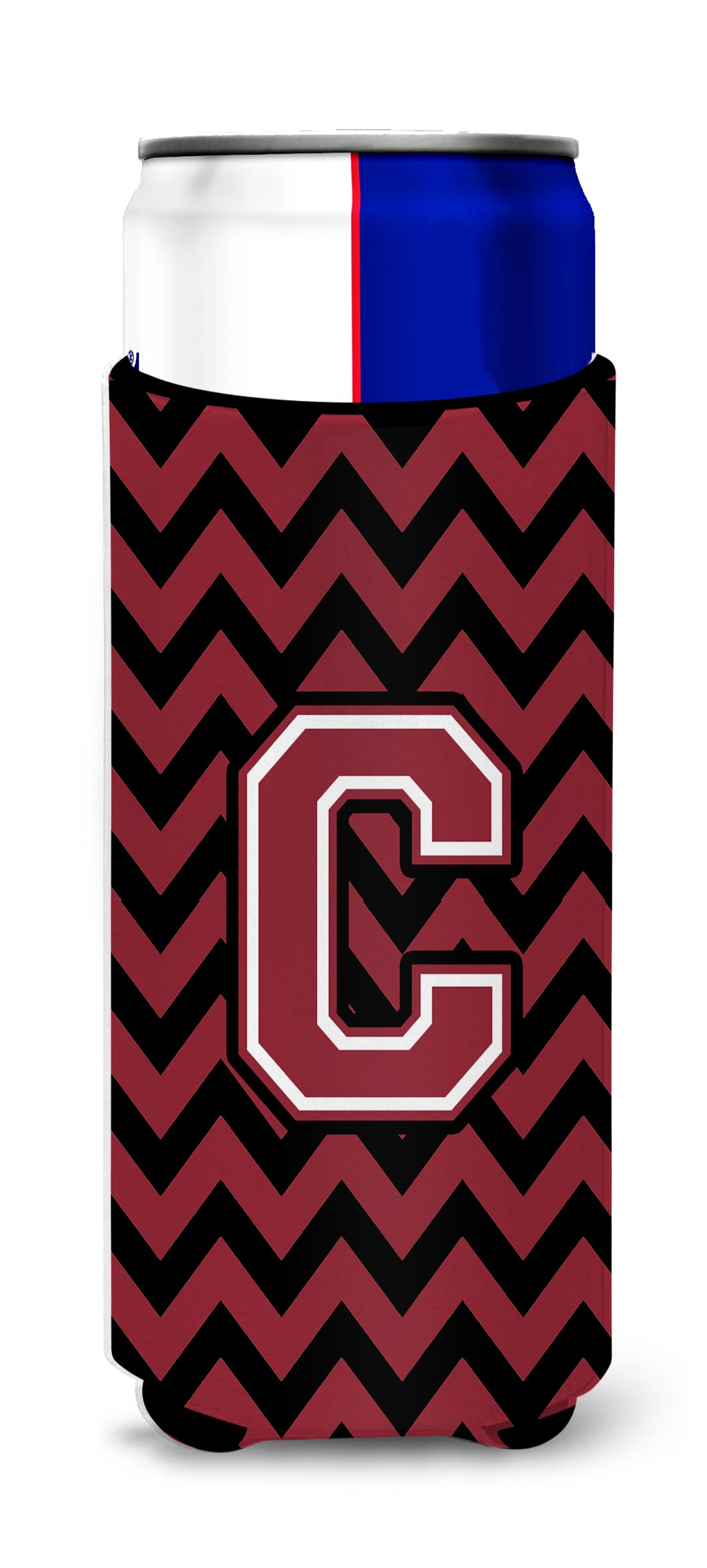 Letter C Chevron Garnet and Black  Ultra Beverage Insulators for slim cans CJ1052-CMUK.