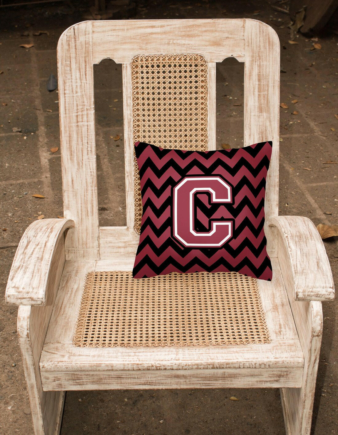 Letter C Chevron Garnet and Black  Fabric Decorative Pillow CJ1052-CPW1414 by Caroline's Treasures