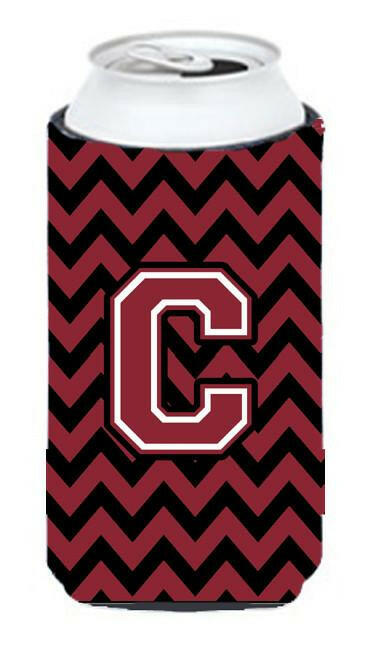 Letter C Chevron Garnet and Black  Tall Boy Beverage Insulator Hugger CJ1052-CTBC by Caroline's Treasures