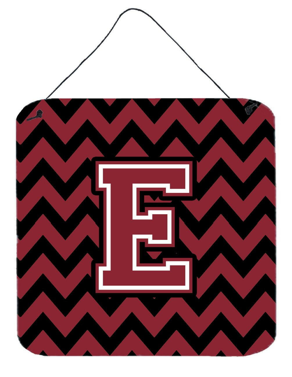 Letter E Chevron Garnet and Black  Wall or Door Hanging Prints CJ1052-EDS66 by Caroline's Treasures