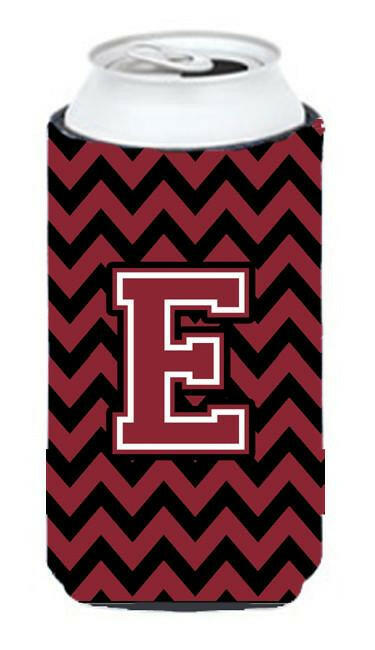 Letter E Chevron Garnet and Black  Tall Boy Beverage Insulator Hugger CJ1052-ETBC by Caroline's Treasures