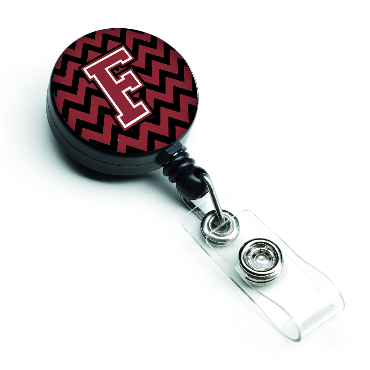 Letter F Chevron Garnet and Black  Retractable Badge Reel CJ1052-FBR.