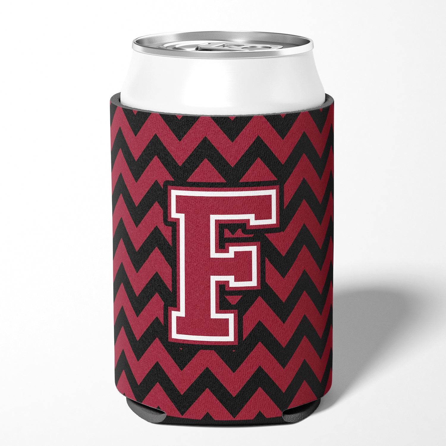 Letter F Chevron Garnet and Black  Can or Bottle Hugger CJ1052-FCC.