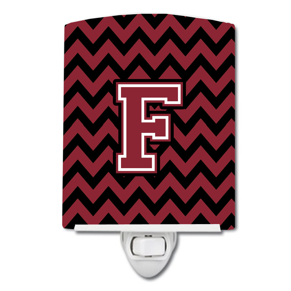 Letter F Chevron Garnet and Black  Ceramic Night Light CJ1052-FCNL - the-store.com