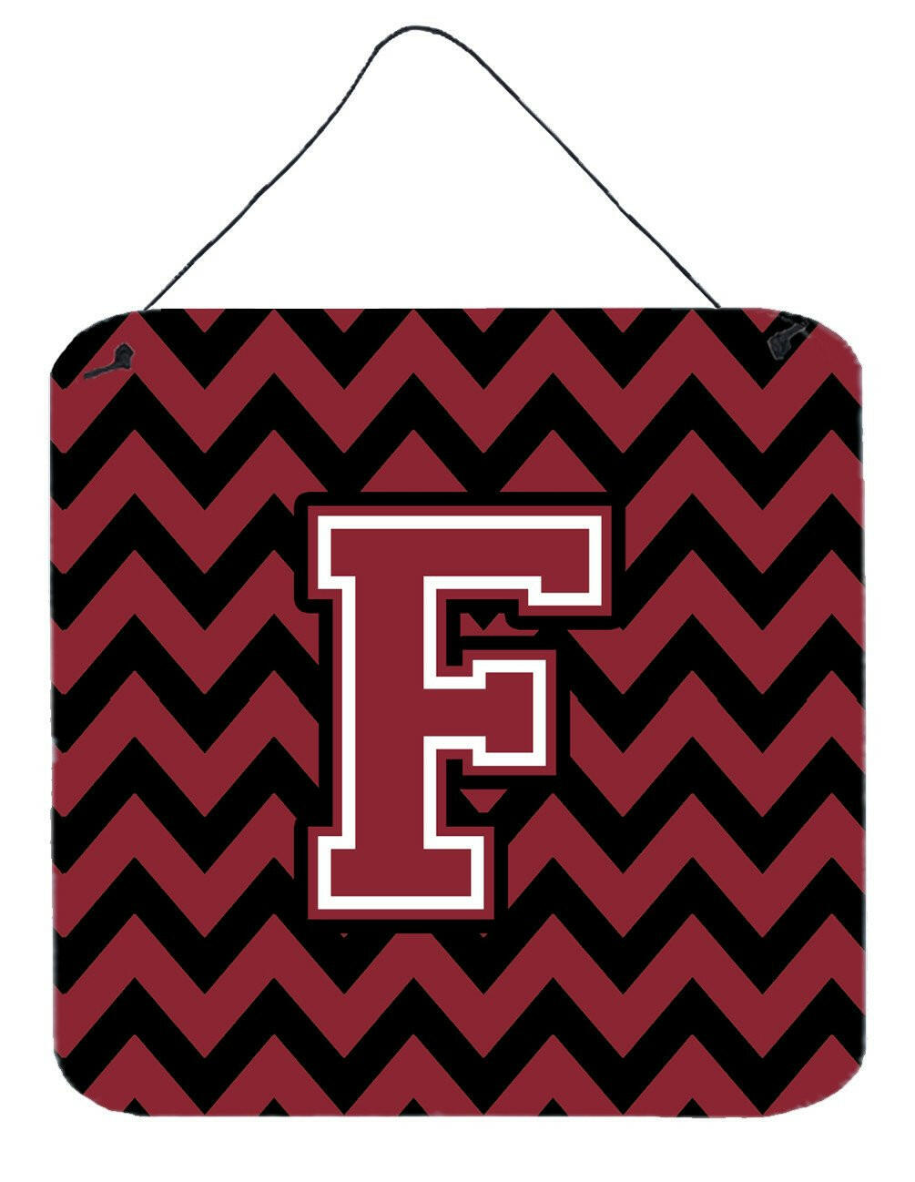 Letter F Chevron Garnet and Black  Wall or Door Hanging Prints CJ1052-FDS66 by Caroline's Treasures