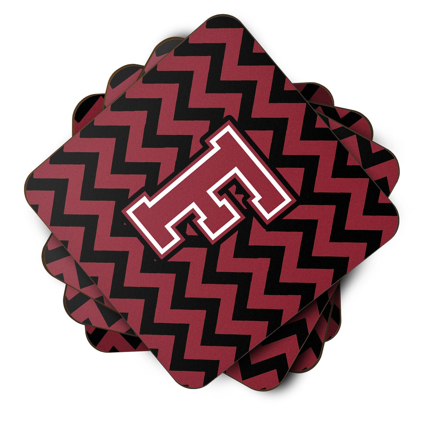 Letter F Chevron Garnet and Black  Foam Coaster Set of 4 CJ1052-FFC - the-store.com