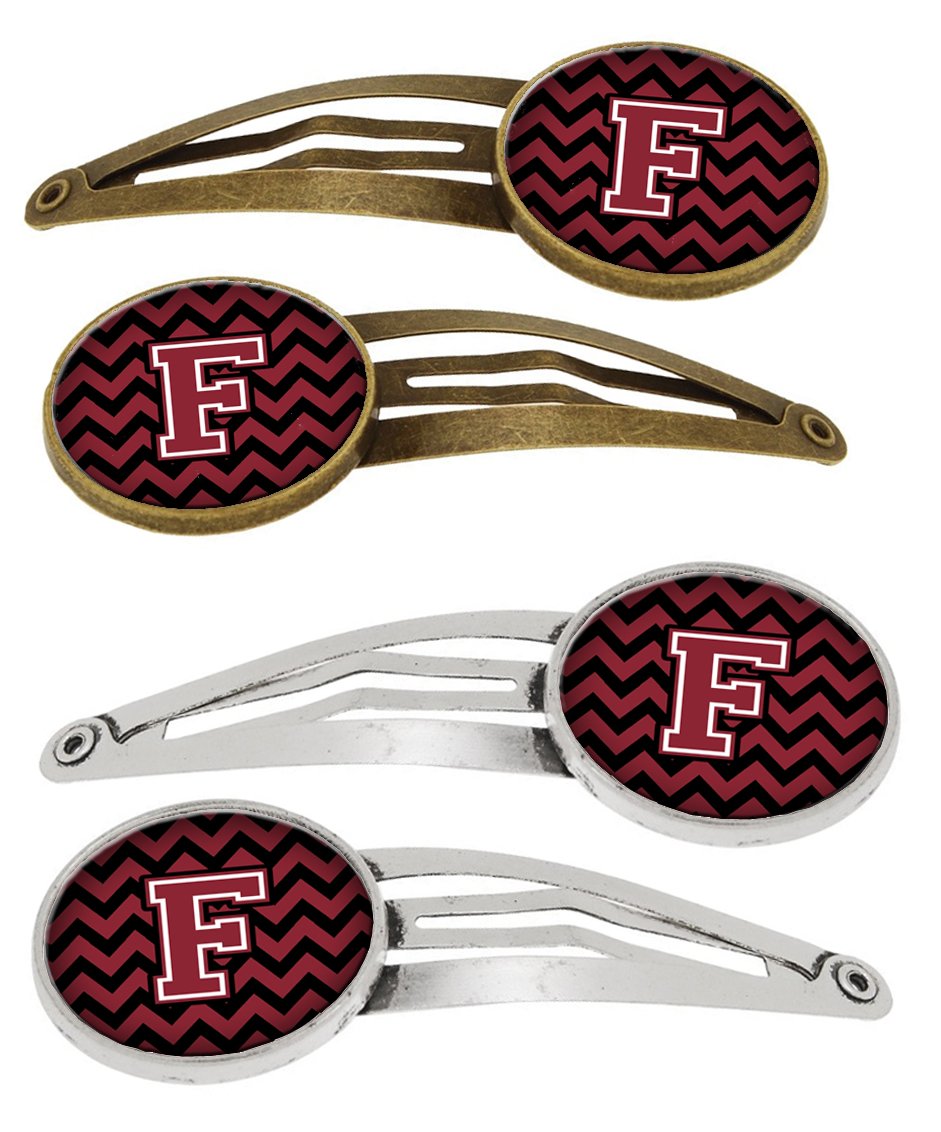 Letter F Chevron Garnet and Black Set of 4 Barrettes Hair Clips CJ1052-FHCS4 by Caroline's Treasures