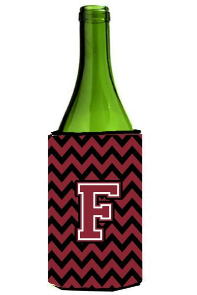 Letter F Chevron Garnet and Black  Wine Bottle Beverage Insulator Hugger CJ1052-FLITERK by Caroline's Treasures