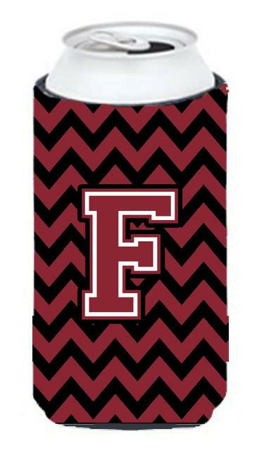 Letter F Chevron Garnet and Black  Tall Boy Beverage Insulator Hugger CJ1052-FTBC by Caroline's Treasures