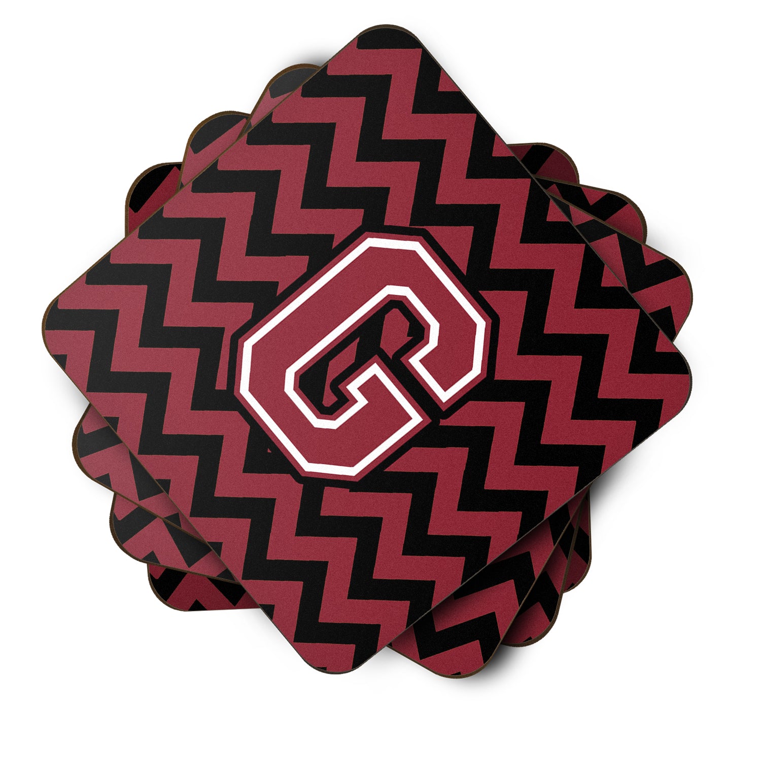 Letter G Chevron Garnet and Black  Foam Coaster Set of 4 CJ1052-GFC - the-store.com