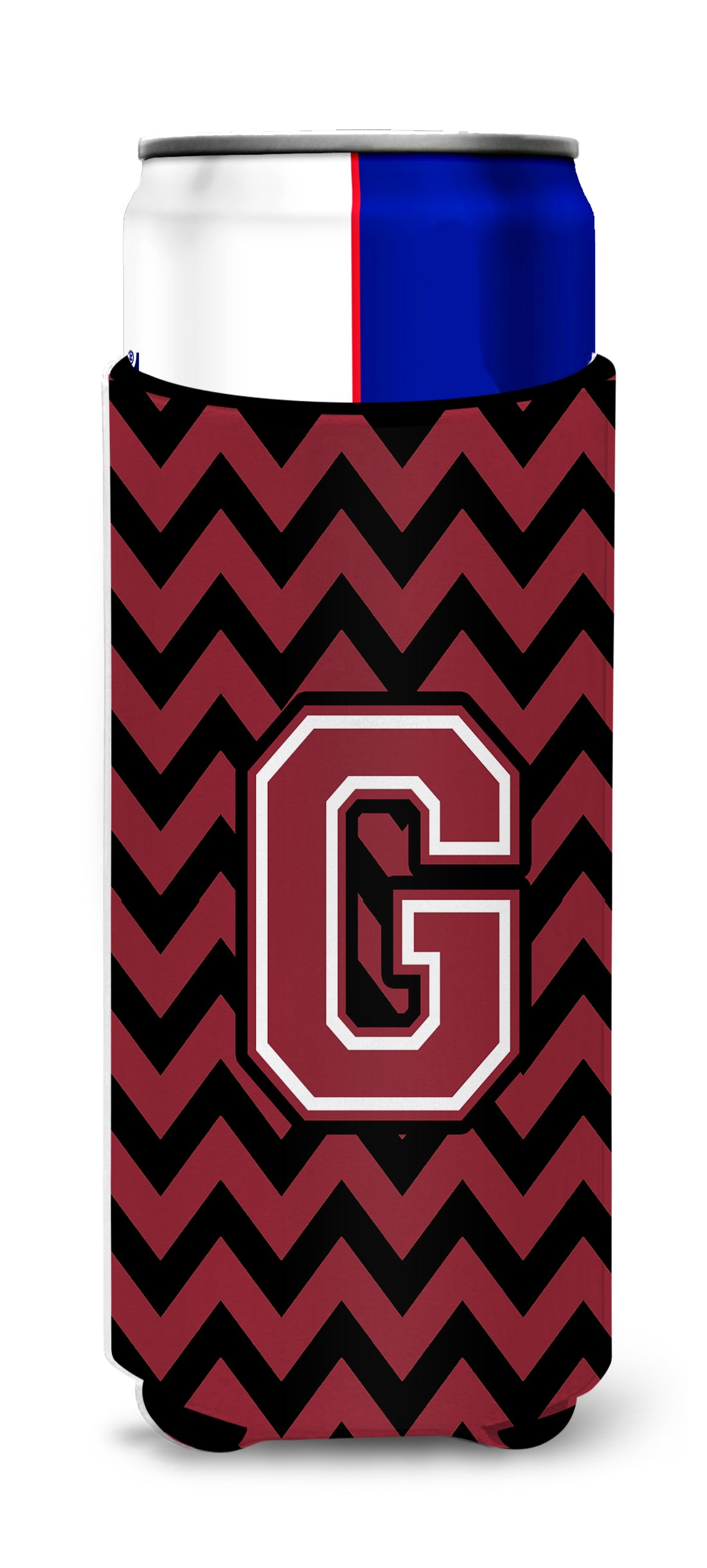 Letter G Chevron Garnet and Black  Ultra Beverage Insulators for slim cans CJ1052-GMUK.