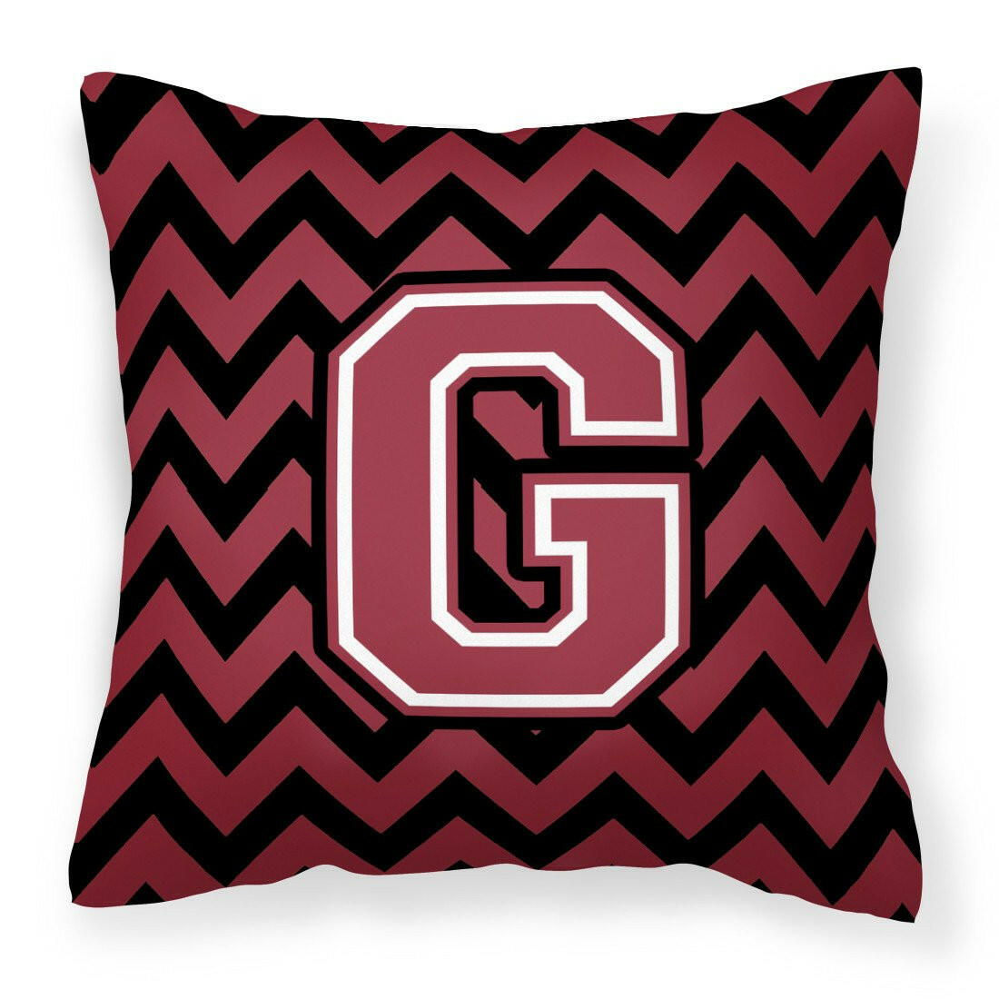 Letter G Chevron Garnet and Black  Fabric Decorative Pillow CJ1052-GPW1414 by Caroline's Treasures