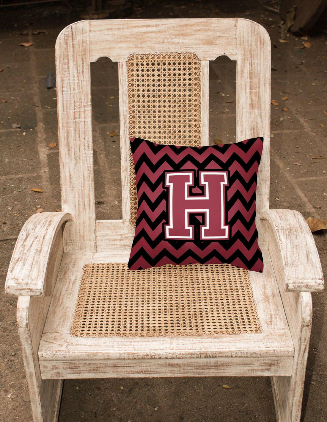 Letter H Chevron Garnet and Black  Fabric Decorative Pillow CJ1052-HPW1414 by Caroline's Treasures