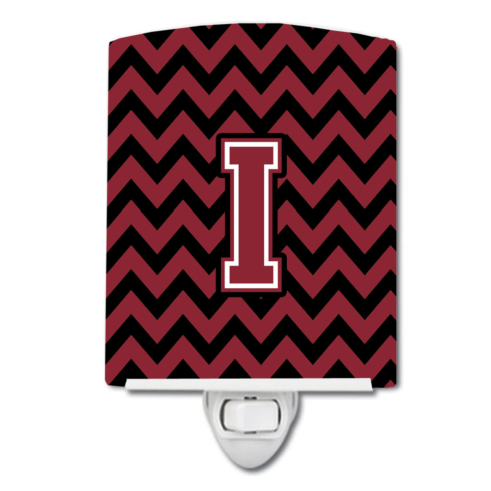 Letter I Chevron Garnet and Black  Ceramic Night Light CJ1052-ICNL - the-store.com