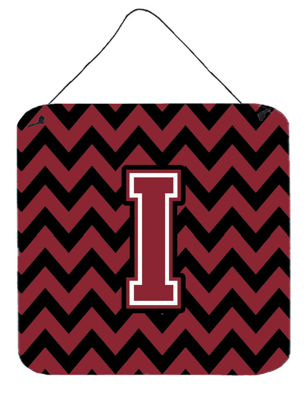 Letter I Chevron Garnet and Black  Wall or Door Hanging Prints CJ1052-IDS66 by Caroline's Treasures