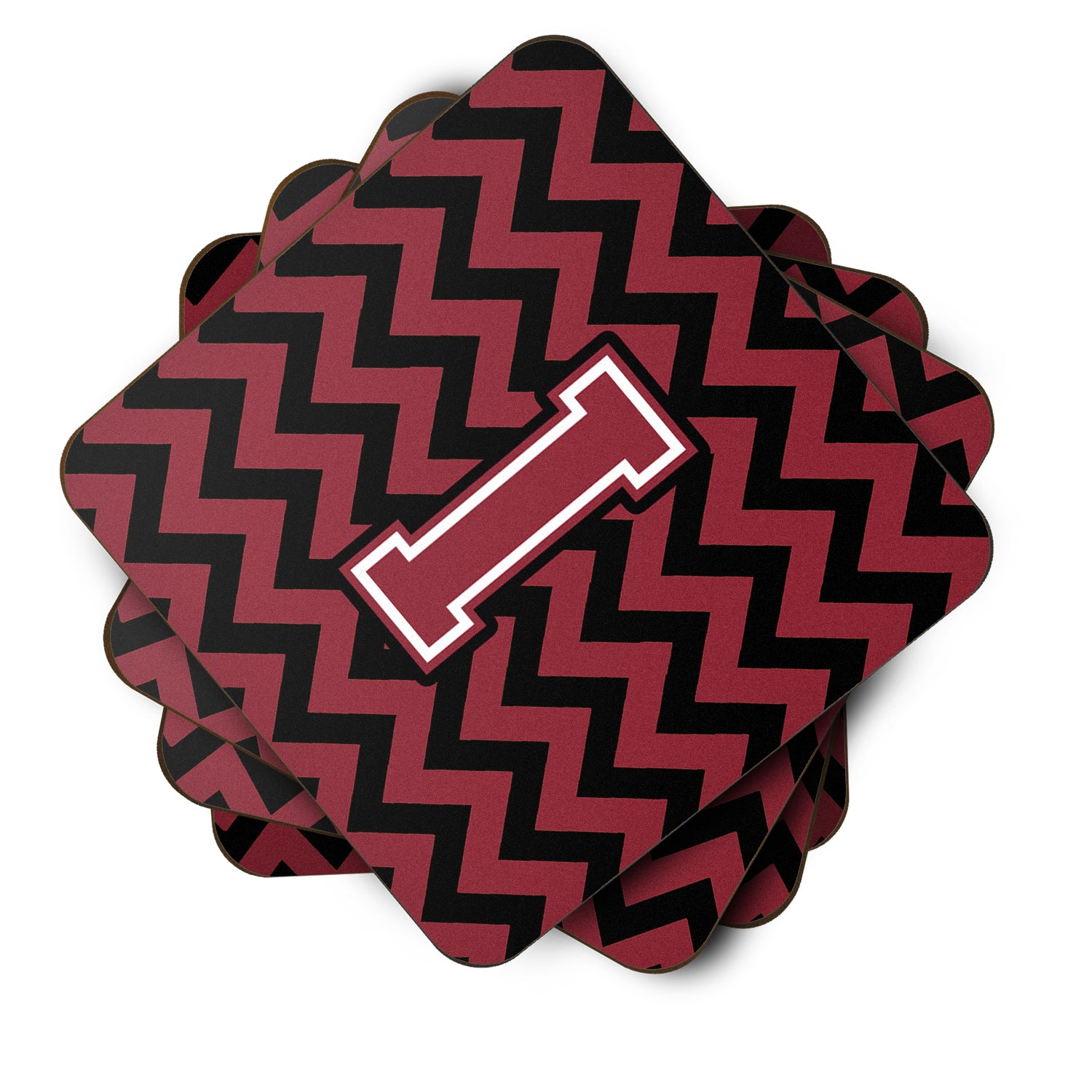 Letter I Chevron Garnet and Black  Foam Coaster Set of 4 CJ1052-IFC - the-store.com