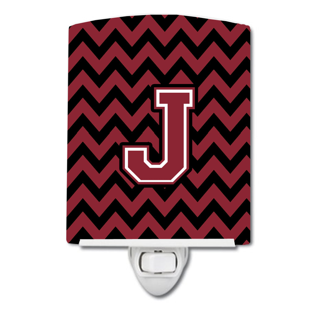 Letter J Chevron Garnet and Black  Ceramic Night Light CJ1052-JCNL - the-store.com