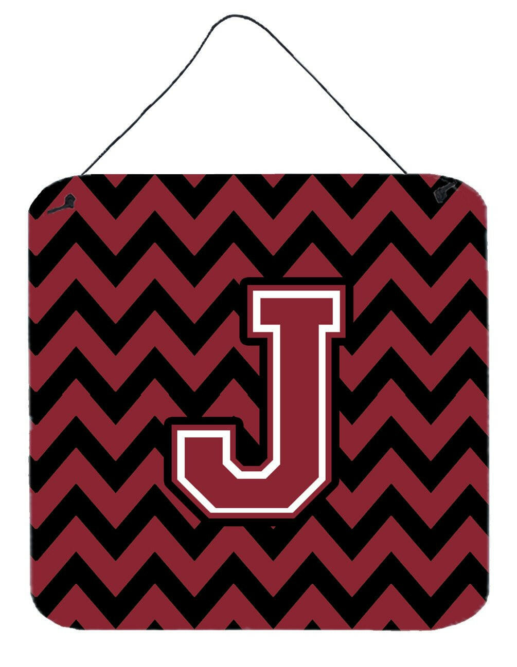 Letter J Chevron Garnet and Black  Wall or Door Hanging Prints CJ1052-JDS66 by Caroline&#39;s Treasures