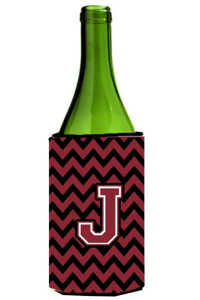 Letter J Chevron Garnet and Black  Wine Bottle Beverage Insulator Hugger CJ1052-JLITERK by Caroline&#39;s Treasures