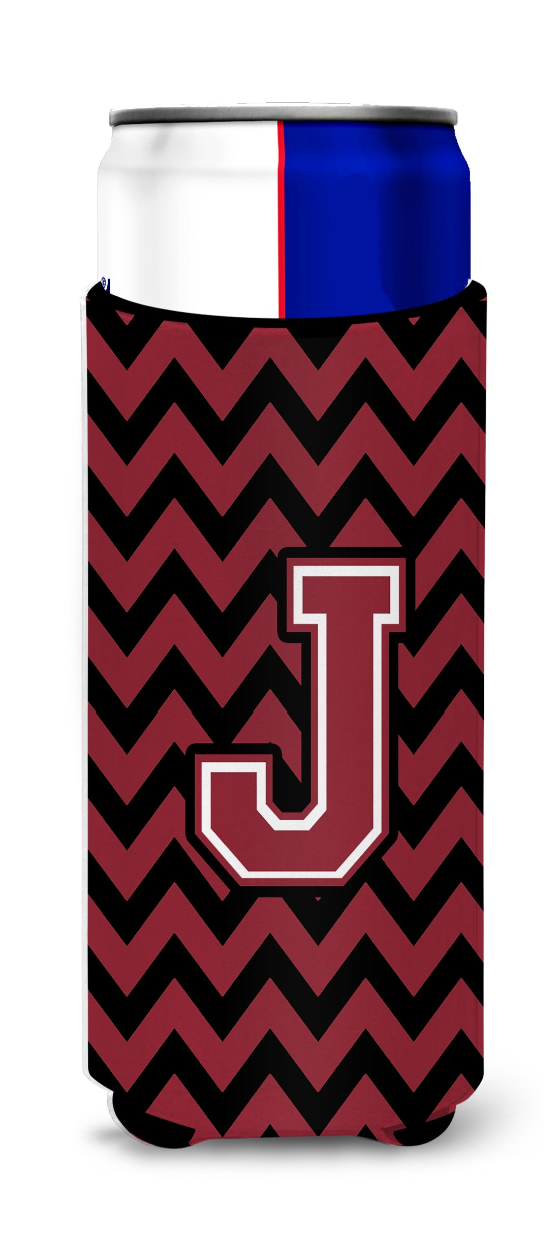 Letter J Chevron Garnet and Black  Ultra Beverage Insulators for slim cans CJ1052-JMUK.