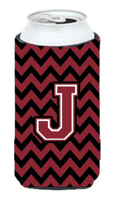 Letter J Chevron Garnet and Black  Tall Boy Beverage Insulator Hugger CJ1052-JTBC by Caroline's Treasures