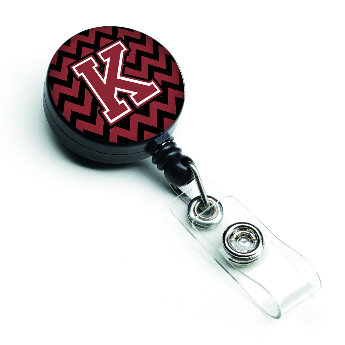 Letter K Chevron Garnet and Black  Retractable Badge Reel CJ1052-KBR.