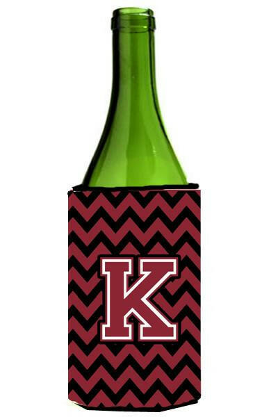 Letter K Chevron Garnet and Black  Wine Bottle Beverage Insulator Hugger CJ1052-KLITERK by Caroline's Treasures