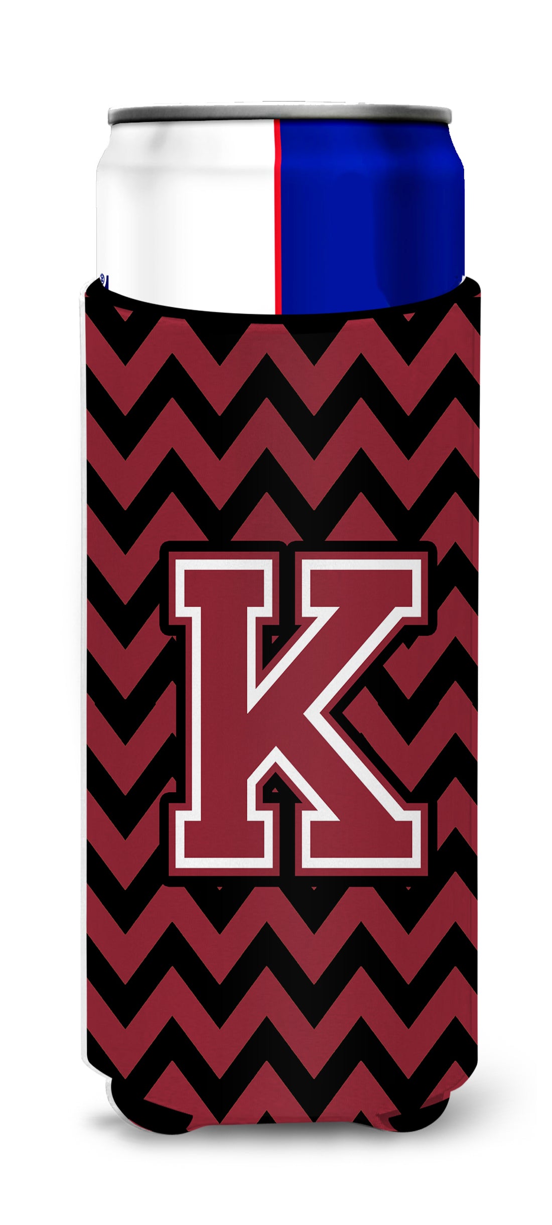 Letter K Chevron Garnet and Black  Ultra Beverage Insulators for slim cans CJ1052-KMUK.