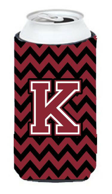 Letter K Chevron Garnet and Black  Tall Boy Beverage Insulator Hugger CJ1052-KTBC by Caroline's Treasures