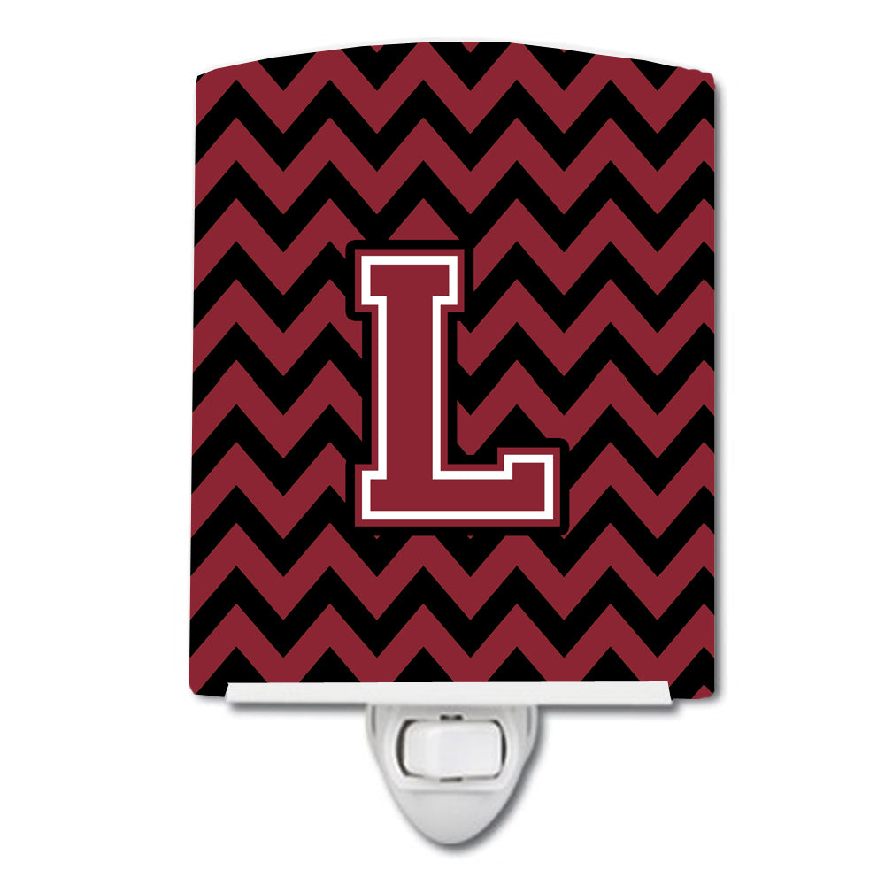 Letter L Chevron Garnet and Black  Ceramic Night Light CJ1052-LCNL - the-store.com