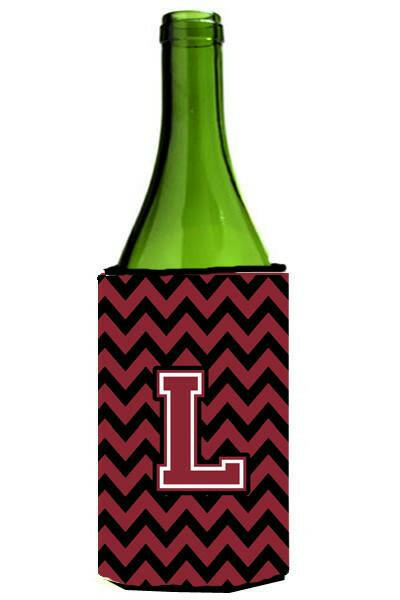 Letter L Chevron Garnet and Black  Wine Bottle Beverage Insulator Hugger CJ1052-LLITERK by Caroline's Treasures