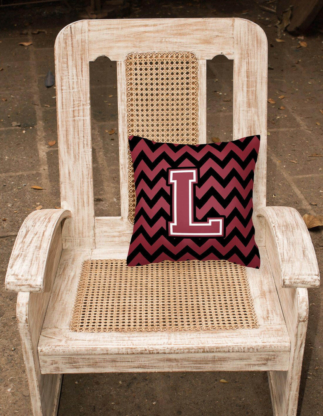 Letter L Chevron Garnet and Black  Fabric Decorative Pillow CJ1052-LPW1414 by Caroline's Treasures