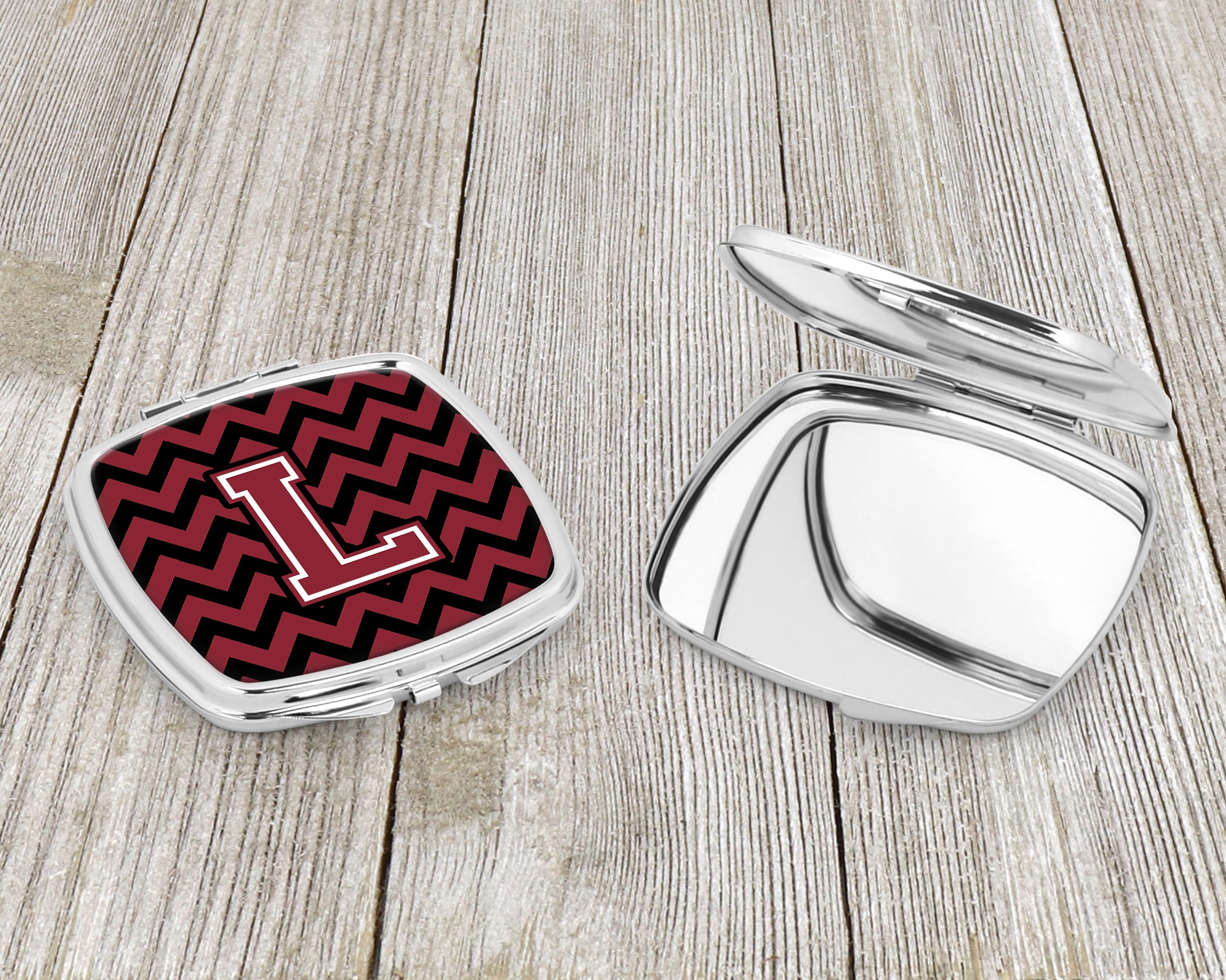 Letter L Chevron Garnet and Black  Compact Mirror CJ1052-LSCM  the-store.com.