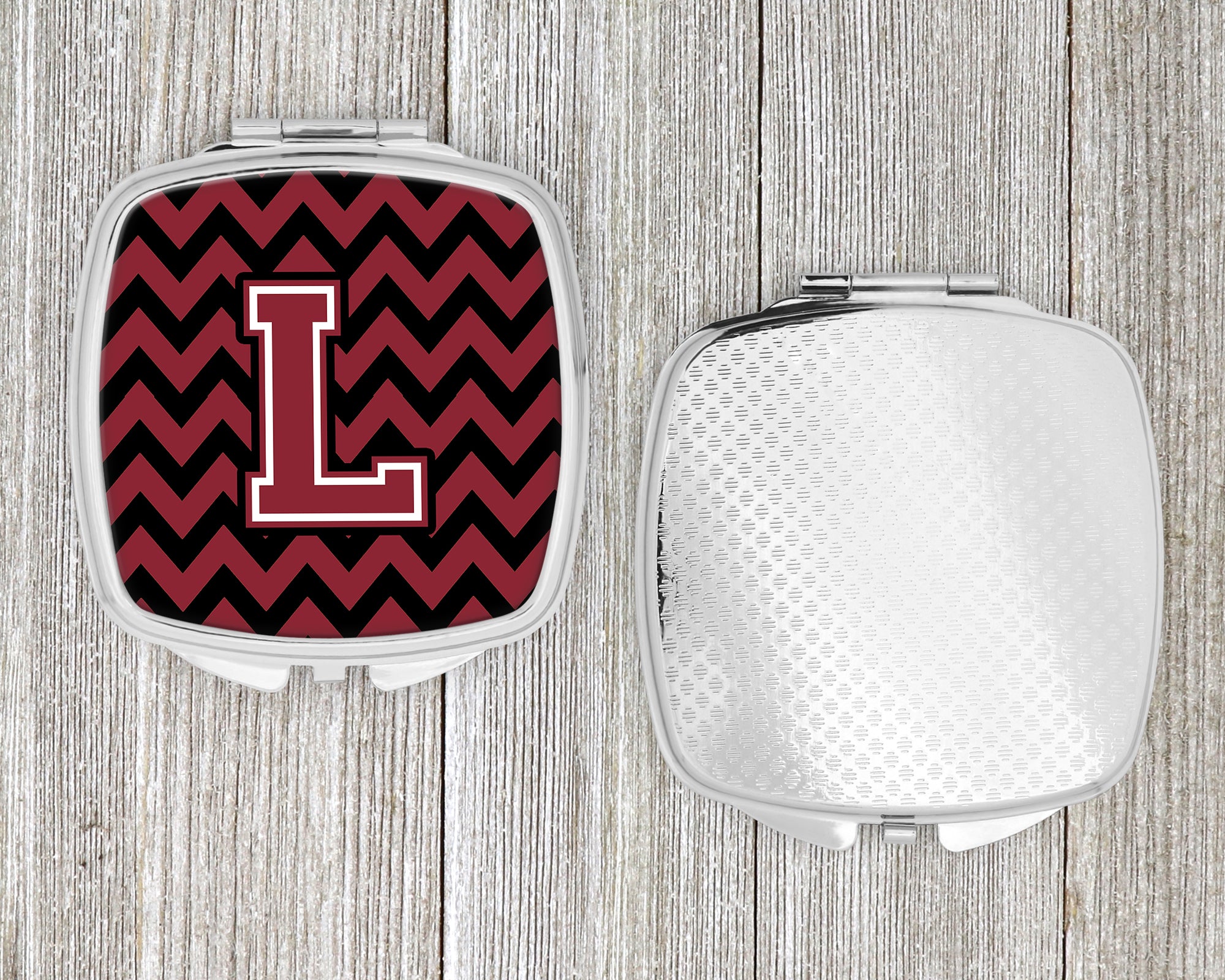 Letter L Chevron Garnet and Black  Compact Mirror CJ1052-LSCM  the-store.com.