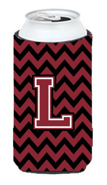 Letter L Chevron Garnet and Black  Tall Boy Beverage Insulator Hugger CJ1052-LTBC by Caroline&#39;s Treasures