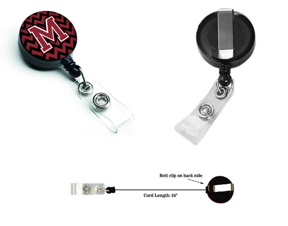 Letter M Chevron Garnet and Black  Retractable Badge Reel CJ1052-MBR.