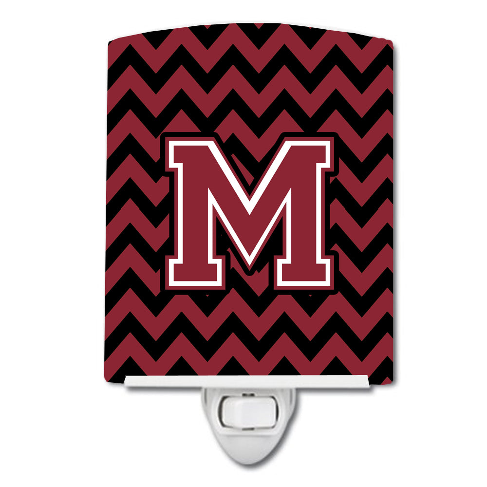 Letter M Chevron Garnet and Black  Ceramic Night Light CJ1052-MCNL - the-store.com