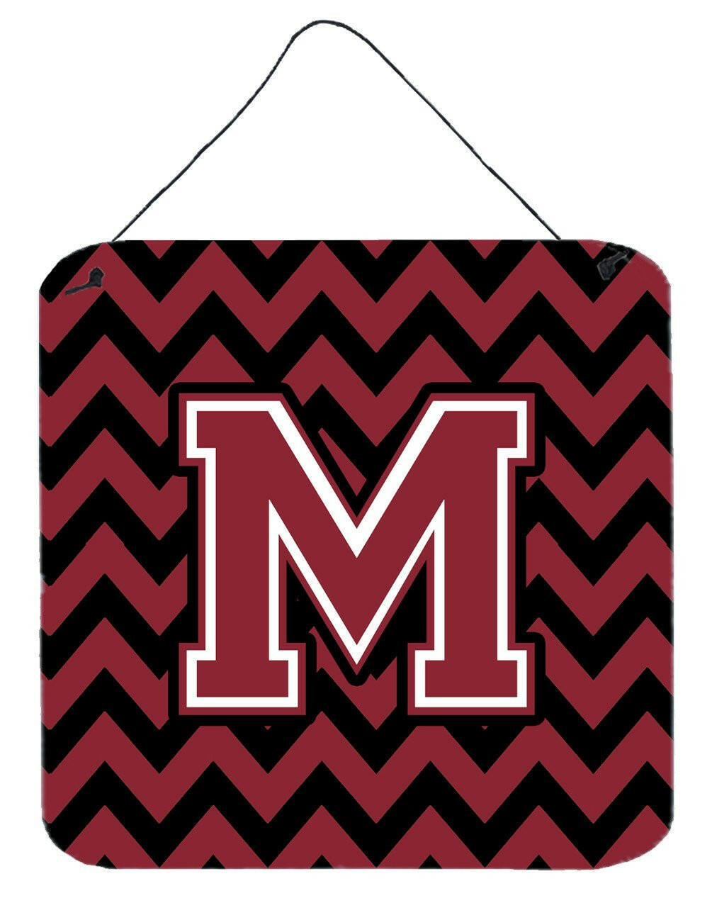 Letter M Chevron Garnet and Black  Wall or Door Hanging Prints CJ1052-MDS66 by Caroline's Treasures