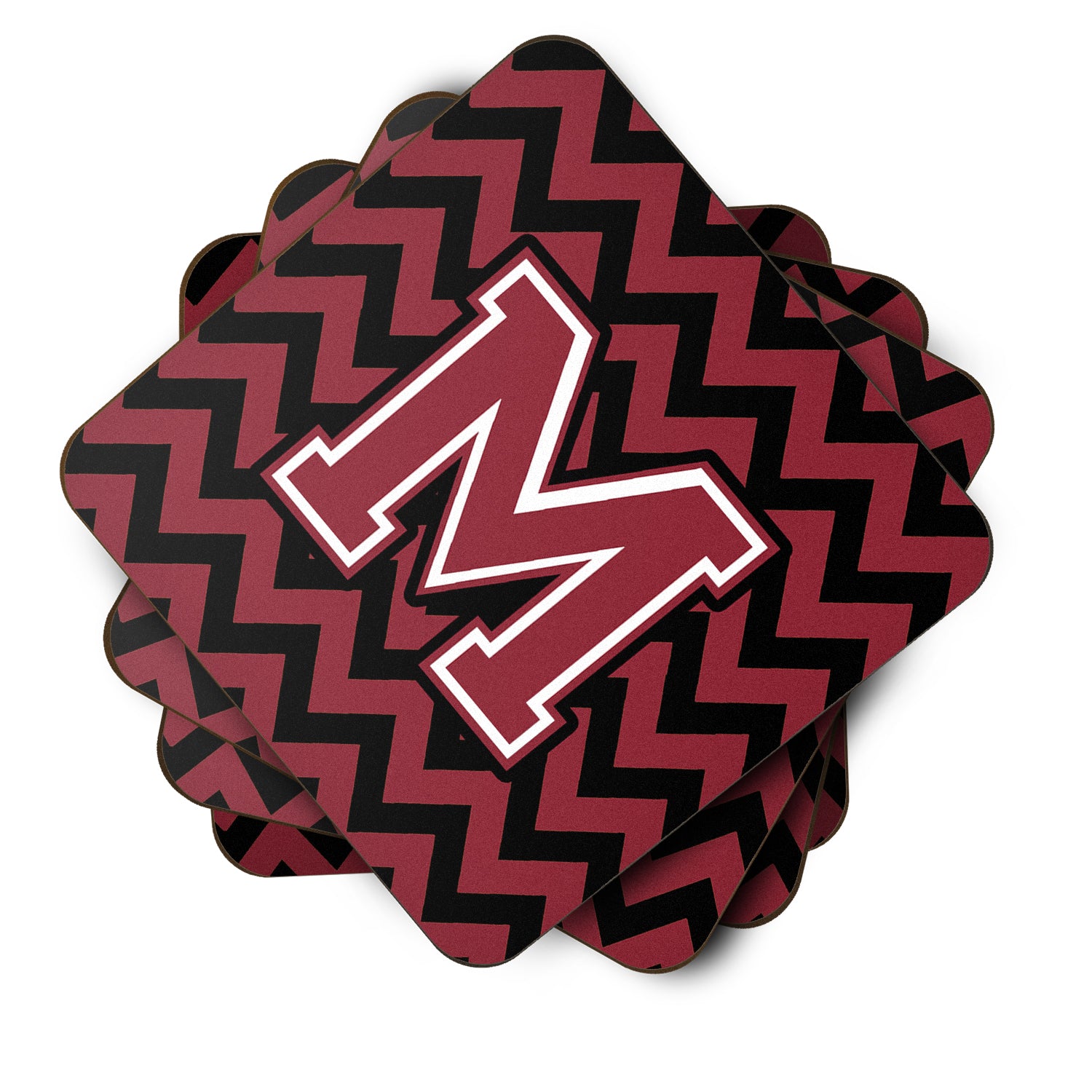 Letter M Chevron Garnet and Black  Foam Coaster Set of 4 CJ1052-MFC - the-store.com