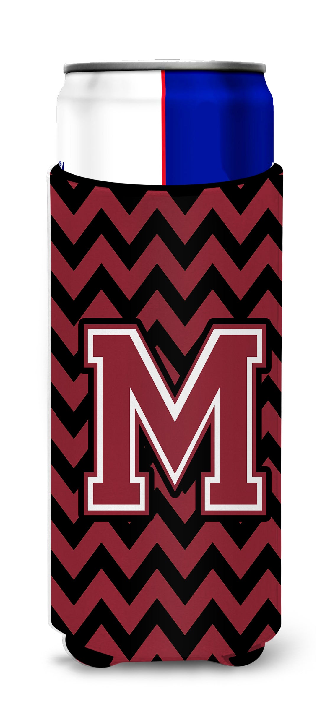 Letter M Chevron Garnet and Black  Ultra Beverage Insulators for slim cans CJ1052-MMUK.