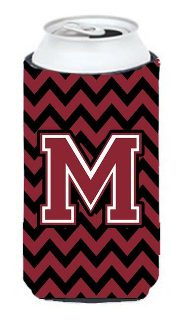 Letter M Chevron Garnet and Black  Tall Boy Beverage Insulator Hugger CJ1052-MTBC by Caroline's Treasures