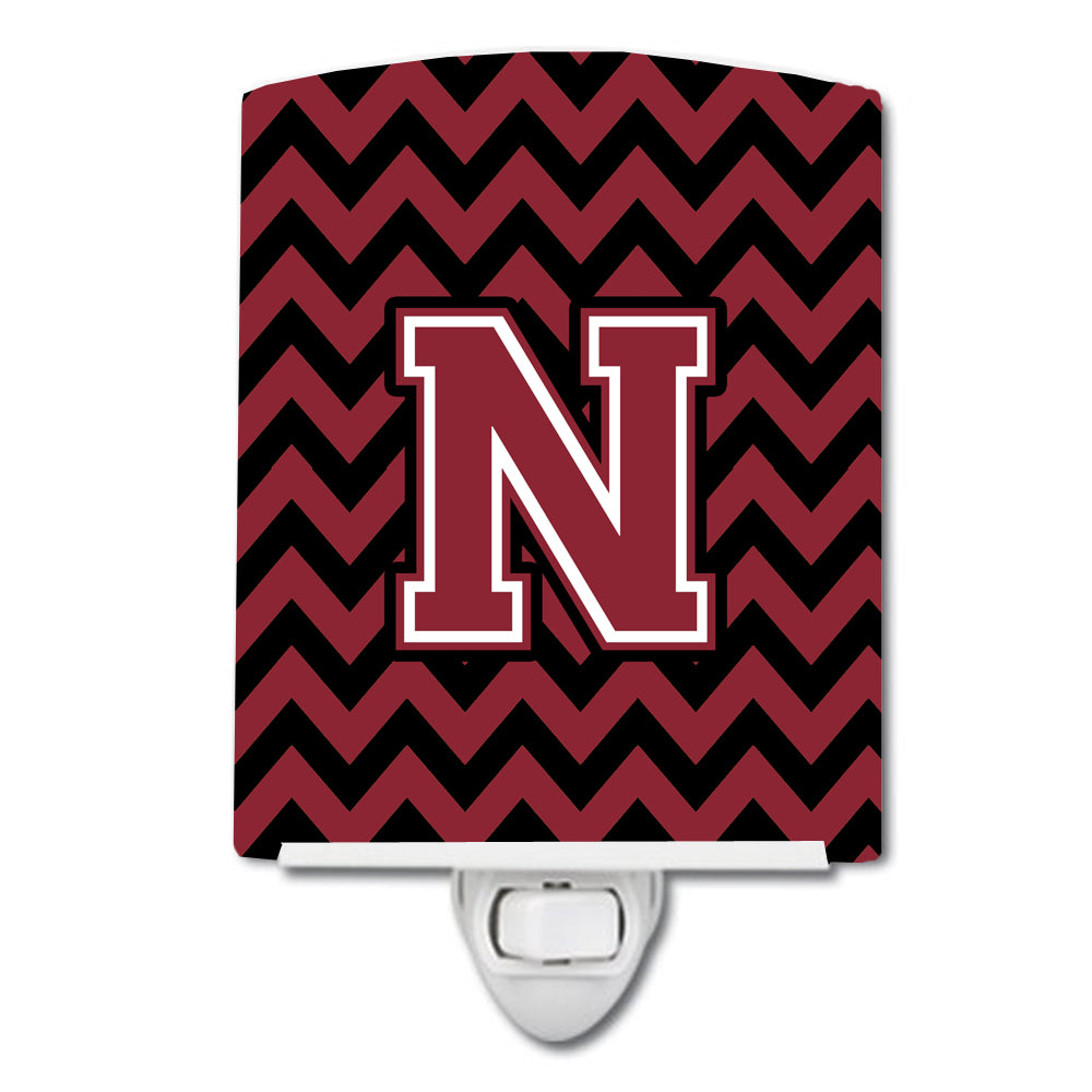 Letter N Chevron Garnet and Black  Ceramic Night Light CJ1052-NCNL - the-store.com