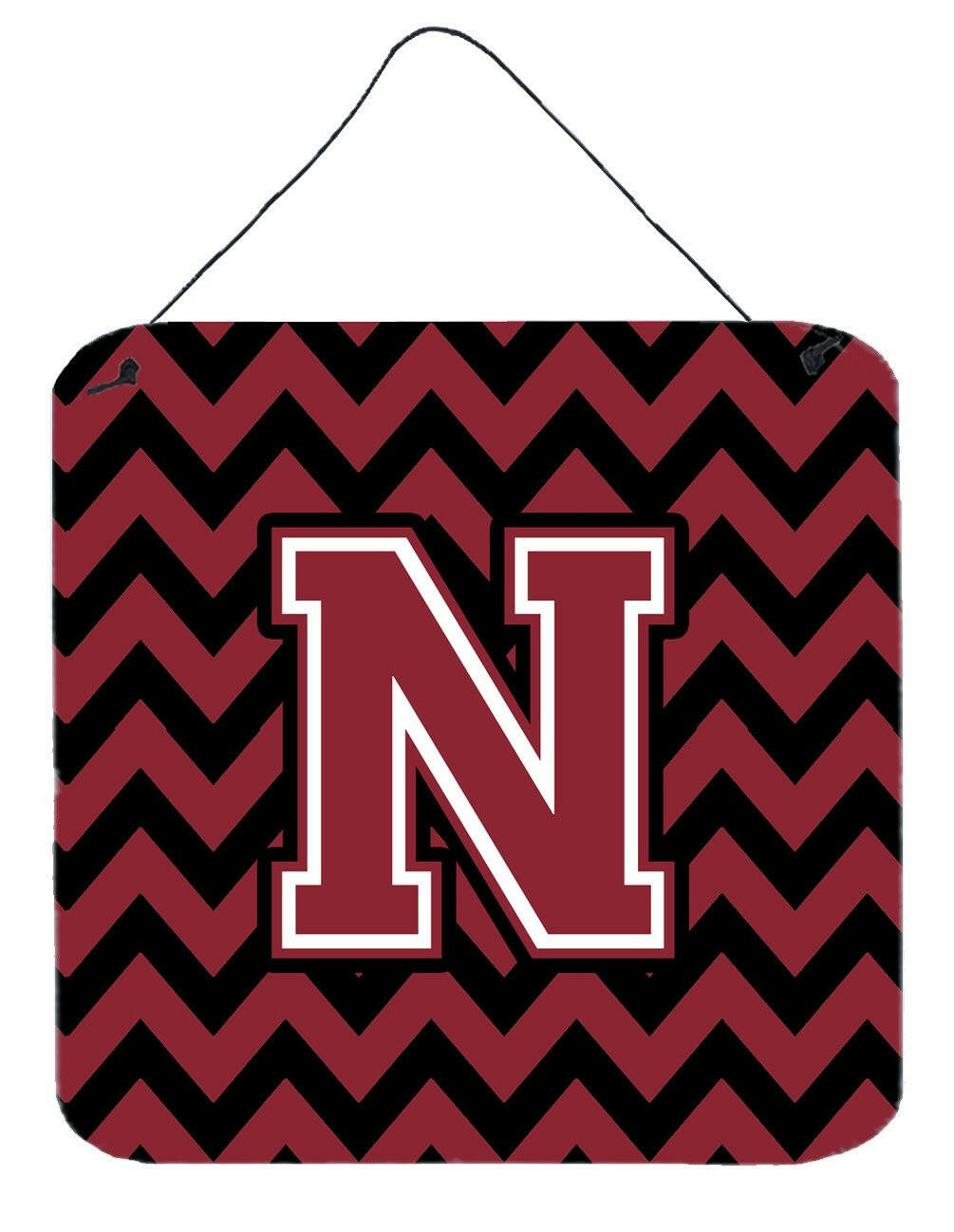 Letter N Chevron Garnet and Black  Wall or Door Hanging Prints CJ1052-NDS66 by Caroline's Treasures