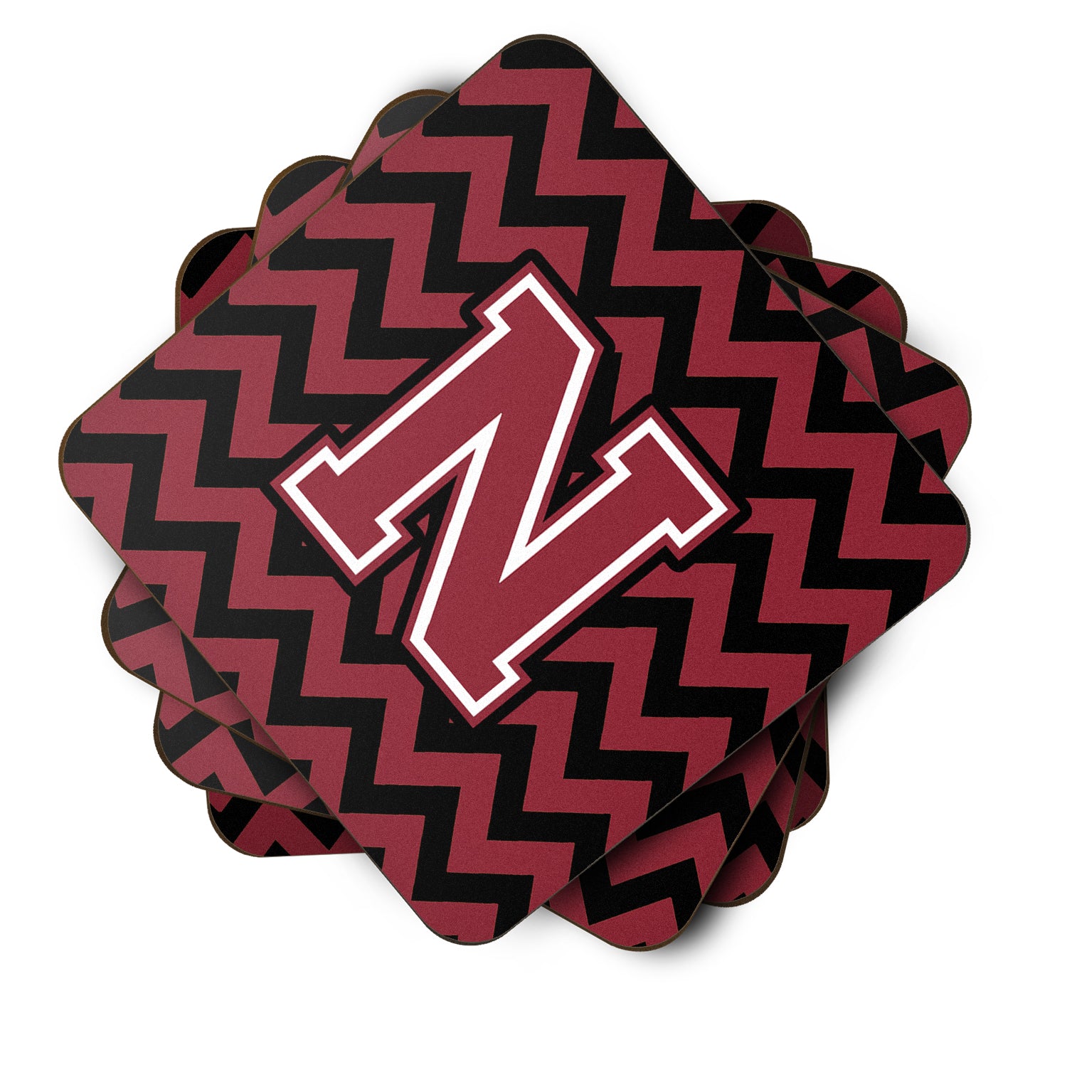 Letter N Chevron Garnet and Black  Foam Coaster Set of 4 CJ1052-NFC - the-store.com