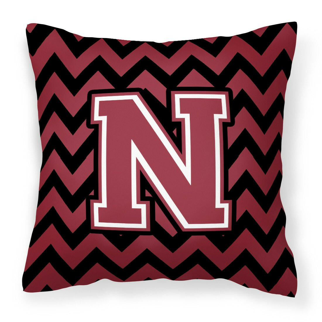 Letter N Chevron Garnet and Black  Fabric Decorative Pillow CJ1052-NPW1414 by Caroline&#39;s Treasures