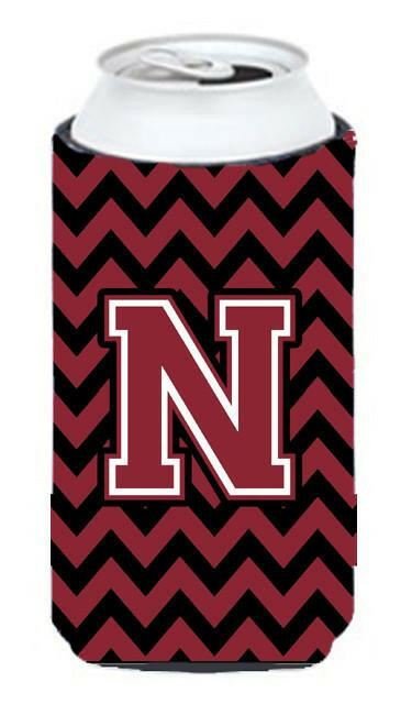 Letter N Chevron Garnet and Black  Tall Boy Beverage Insulator Hugger CJ1052-NTBC by Caroline&#39;s Treasures