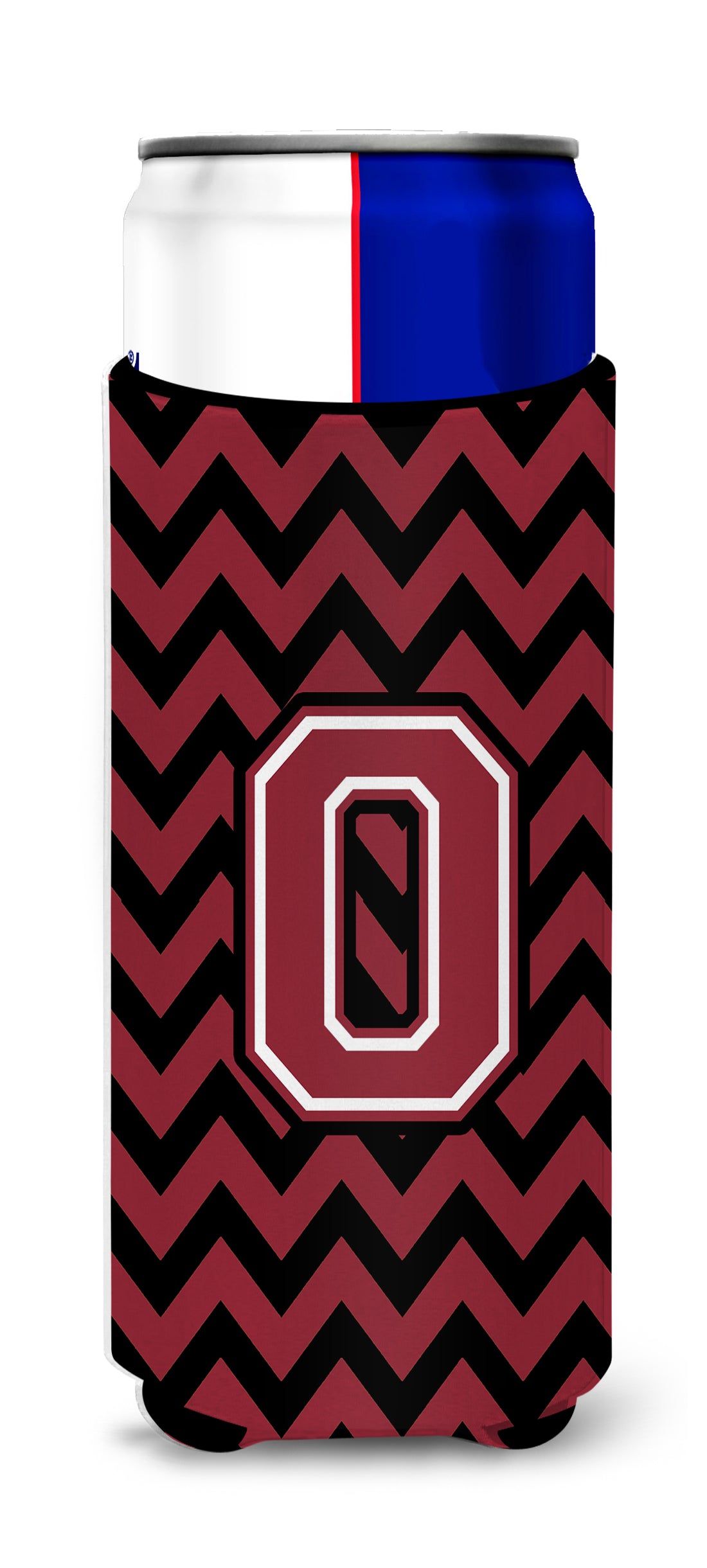 Letter O Chevron Garnet and Black  Ultra Beverage Insulators for slim cans CJ1052-OMUK.