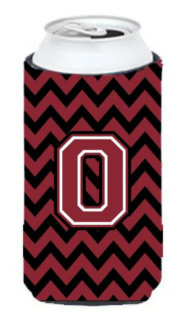 Letter O Chevron Garnet and Black  Tall Boy Beverage Insulator Hugger CJ1052-OTBC by Caroline's Treasures